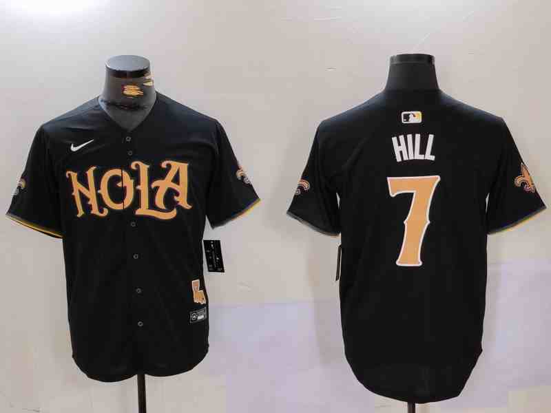 Men's New Orleans Saints #7 Taysom Hill Black Cool Base Stitched Button Jersey