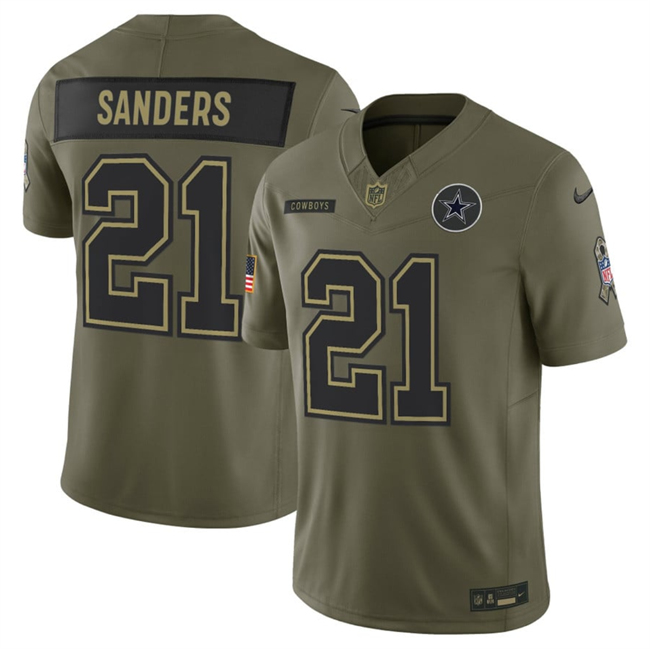 Men's Dallas Cowboys #21 Deion Sanders Olive 2025 F.U.S.E. Salute To Service Limited Stitched Football Jersey