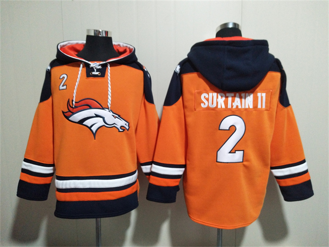 Men's Denver Broncos #2 Pat Surtain II Orange Navy Ageless Must-Have Lace-Up Pullover Hoodie