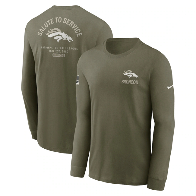 Men's Denver Broncos Olive 2025 Salute To Service Sideline Long Sleeve T-Shirt