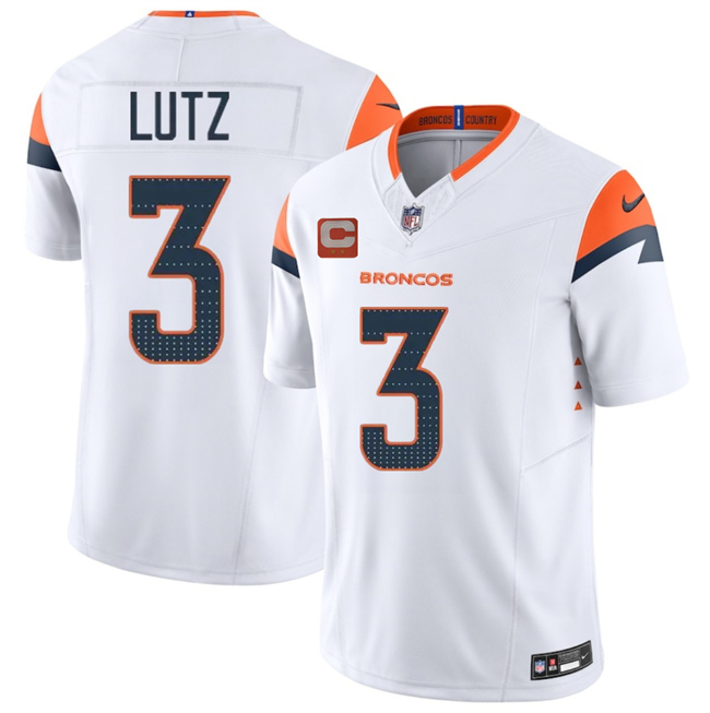 Men's Denver Broncos #3 Wil Lutz White 2025 F.U.S.E. With 2-Star C Patch Vapor Limited Stitched Football Jersey