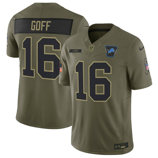 Men's Detroit Lions #16 Jared Goff Olive 2025 F.U.S.E. Salute To Service Limited Stitched Football Jersey