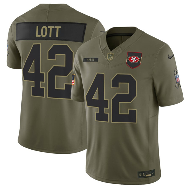 Men's San Francisco 49ers #42 Ronnie Lott Olive 2025 F.U.S.E. Salute To Service Limited Stitched Football Jersey