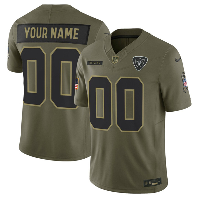 Men's Las Vegas Raiders Active Player Custom Olive 2025 F.U.S.E. Salute To Service Limited Stitched Football Jersey