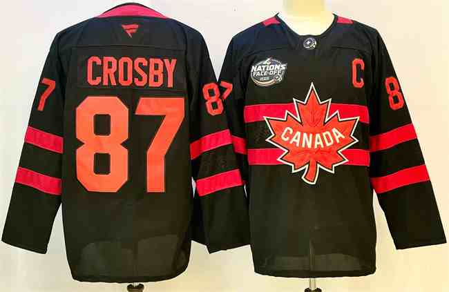 Men's Canada #87 Sidney Crosby Black 2025 4 Nations Face-Off Premium With C Patch Stitched Jersey