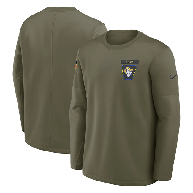 Men's Los Angeles Rams Olive 2025 Salute To Service Sideline Coaches Therma-FIT Long Sleeve Shirt