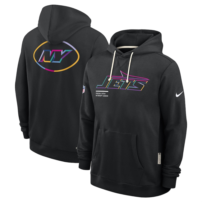 Men's New York Jets Black 2025 Crucial Catch Club Pullover Hoodie