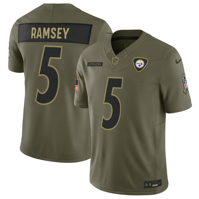 Men's Pittsburgh Steelers #5 Jalen Ramsey Olive 2025 F.U.S.E. Salute To Service Limited Stitched Football Jersey