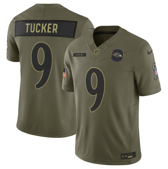 Men's Baltimore Ravens #9 Justin Tucker Olive 2025 F.U.S.E. Salute To Service Limited Football Jersey
