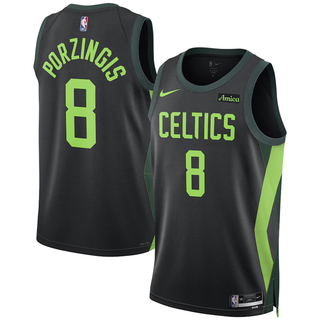 Men's Boston Celtics #8 Kristaps Porzi??is Black 2025 City Edition Stitched Basketball Jersey