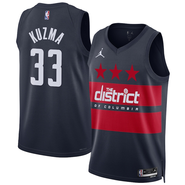 Men's Washington Wizards #33 Kyle Kuzma Navy 2025 Statement Edition Stitched Basketball Jersey