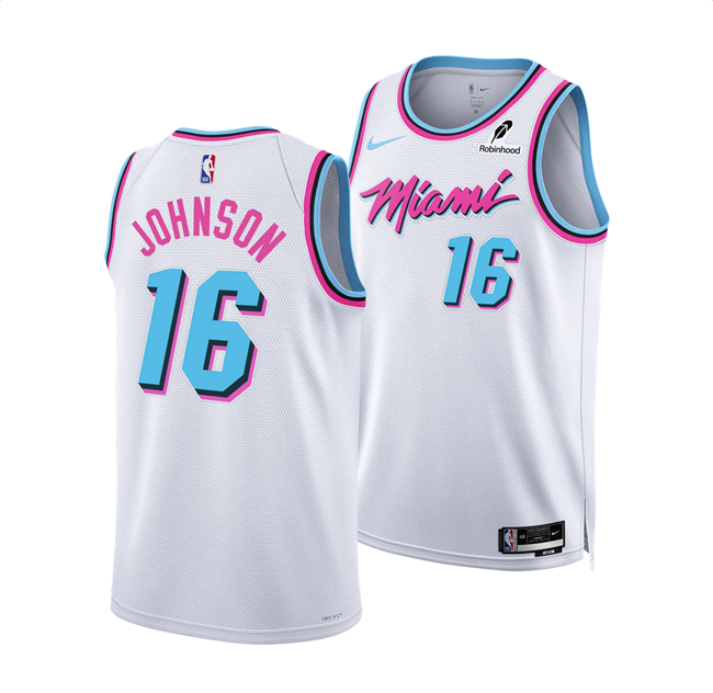 Men's Miami Heat #16 Keshad Johnson White 2025 City Edition Stitched Basketball Jersey