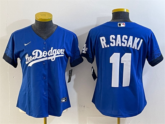 Women's Los Angeles Dodgers #11 Roki Sasaki Royal City Connect Cool Base Stitched Baseball Jersey(Run Small)