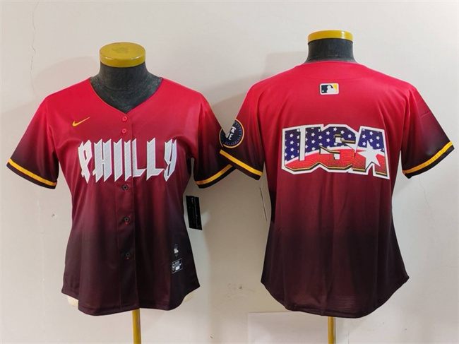 Women's Philadelphia Phillies Team Big Logo Red 2024 City Connect Limited Stitched Baseball  Jersey
