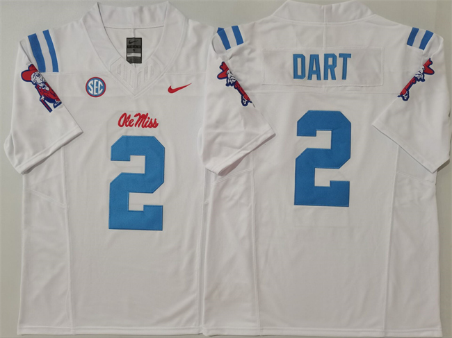 Men's Ole Miss Rebels #2 Jaxson Dart White 2024 F.U.S.E. Stitched Jersey