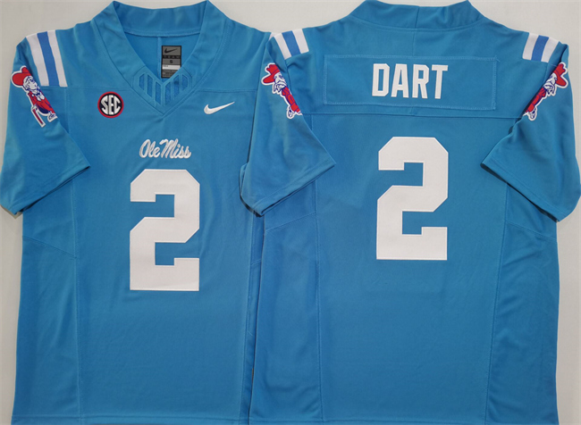 Men's Ole Miss Rebels #2 Jaxson Dart Blue 2024 F.U.S.E. Stitched Jersey