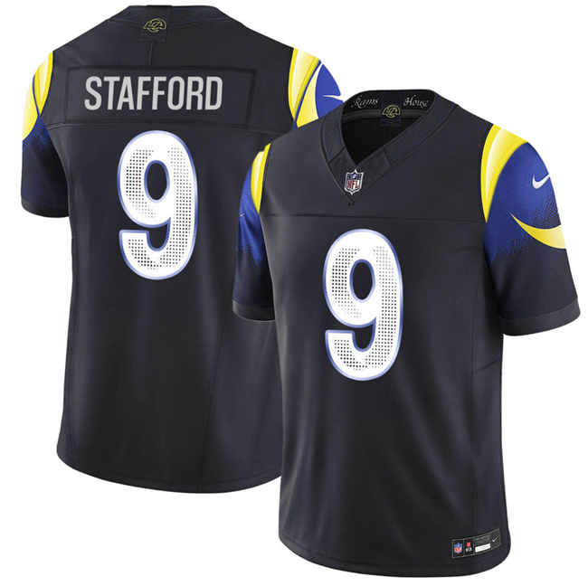 Men's Los Angeles Rams #9 Matthew Stafford Black 2025 F.U.S.E. “Rivalries” Vapor Limited Football Stitched Jersey