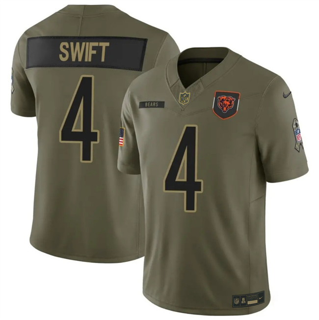 Men's Chicago Bears #4 D'Andre Swift Olive 2025 F.U.S.E. Salute To Service Limited Stitched Football Jersey
