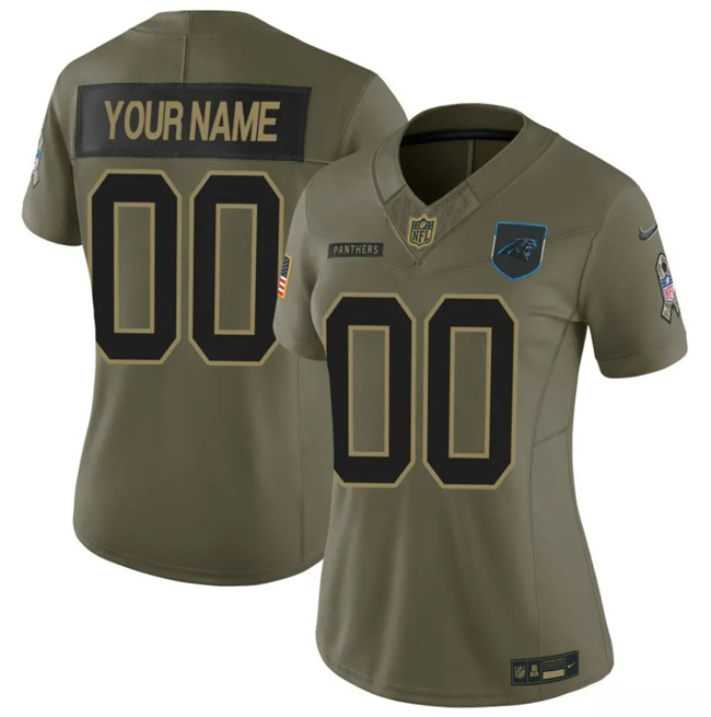 Women's Carolina Panthers Active Player Custom Olive 2025 F.U.S.E. Salute To Service Limited Stitched Football Jersey(Run Small)