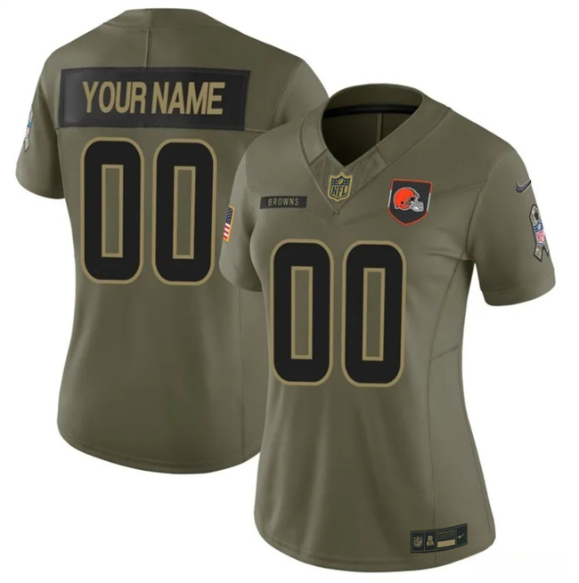 Women's Cleveland Browns Active Player Custom Olive 2025 F.U.S.E. Salute To Service Limited Stitched Football Jersey(Run Small)