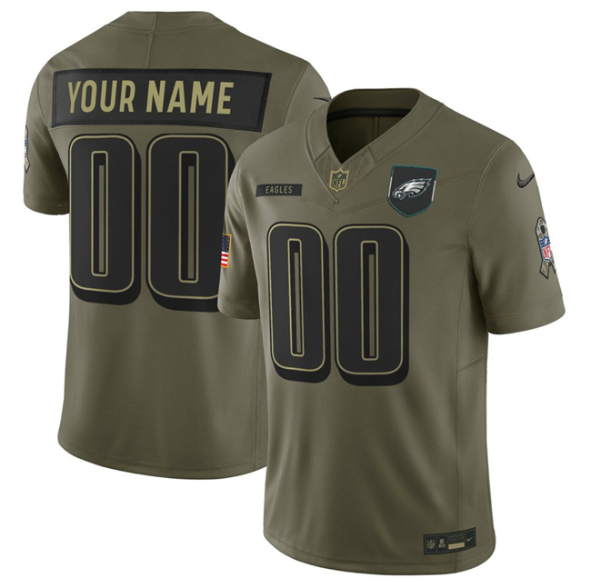 Youth Philadelphia Eagles Active Player Custom Olive 2025 F.U.S.E. Salute To Service Limited Stitched Football Jersey