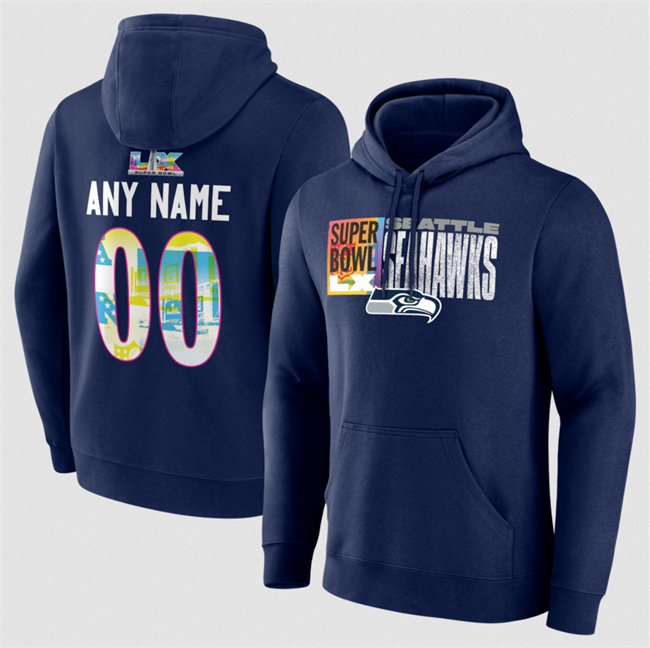 Men's Seattle Seahawks Custom Navy 2025 Super Bowl LX Big & Tall Name & Number Hoodie