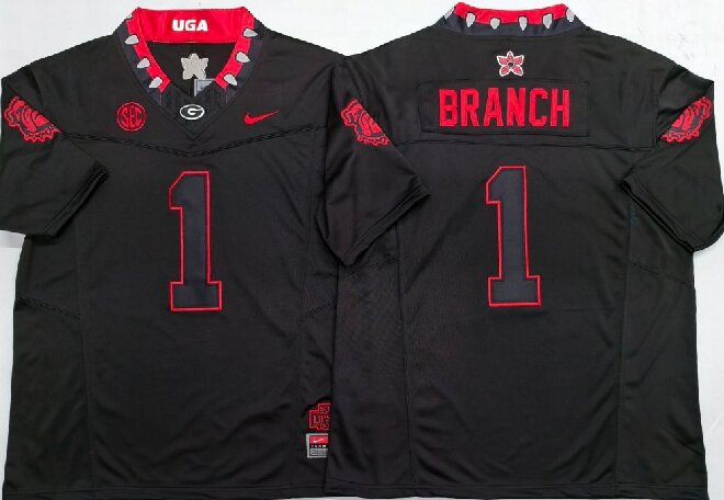 Men's NCAA Georgia Bulldogs #1 Zachariah Branch Black Stranger Things College Football Jersey