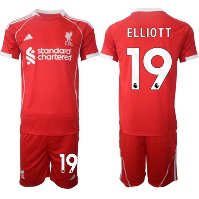 Men's Liverpool #19 Harvey Elliott 2025 Red Home Soccer Jersey Suit
