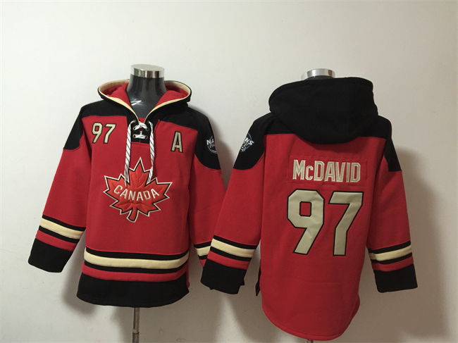 Men's Team Canada #97 Connor McDavid Red  Black Ageless Must-Have Lace-Up Pullover Hoodie