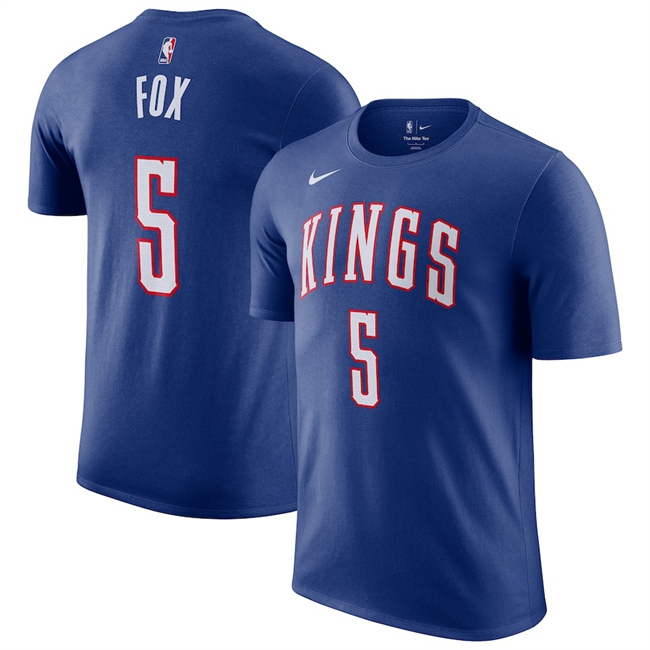 Men's Sacramento Kings #5 De'Aaron Fox Blue 2025 City Edition Name & Number T-Shirt