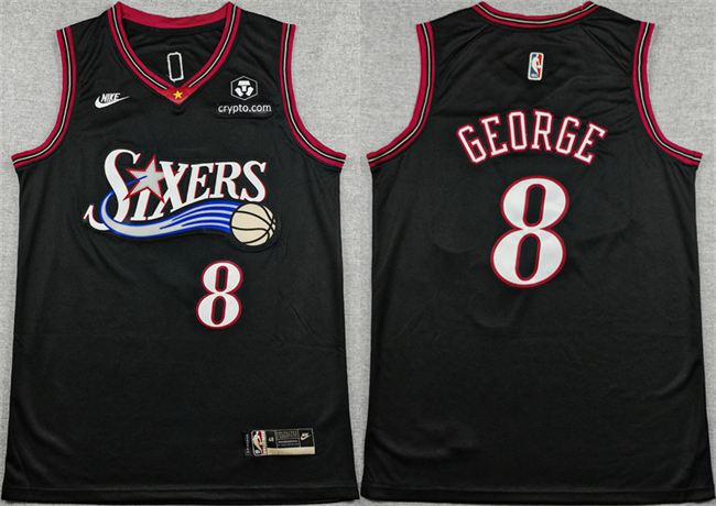 Men's Philadelphia 76ers #8 Paul George Black 2025 Classic Edition Stitched Stitched Jersey