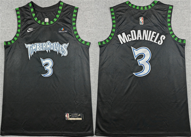 Men's Minnesota Timberwolves #3 Jaden McDaniels Black 2025-26 Classic Edition Stitched Jersey