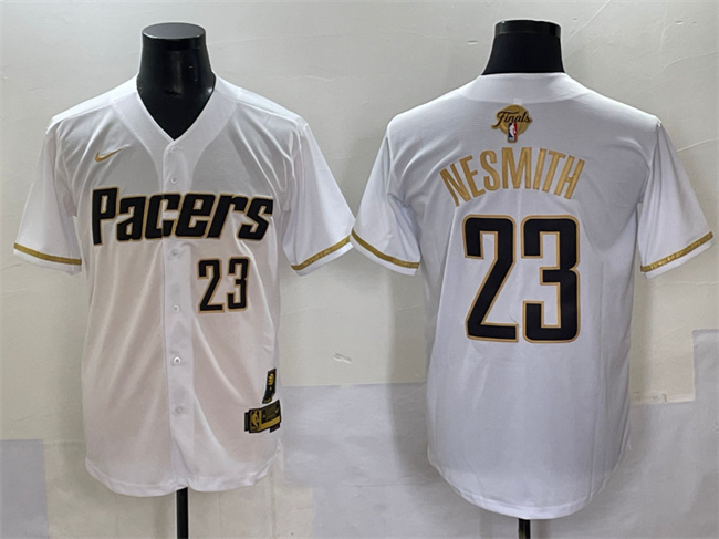 Men's Indiana Pacers #23 Aaron Nesmith White Gold 2025 Finals Vapor Stitched Baseball Jersey