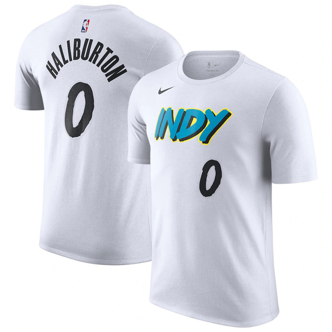 Men's Indiana Pacers #0 Tyrese Haliburton White 2025 City Edition Name & Number T-Shirt