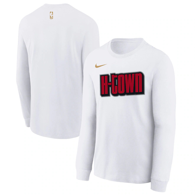 Men's Houston Rockets White 2025 City Edition Essential Logo Long Sleeve T-Shirt