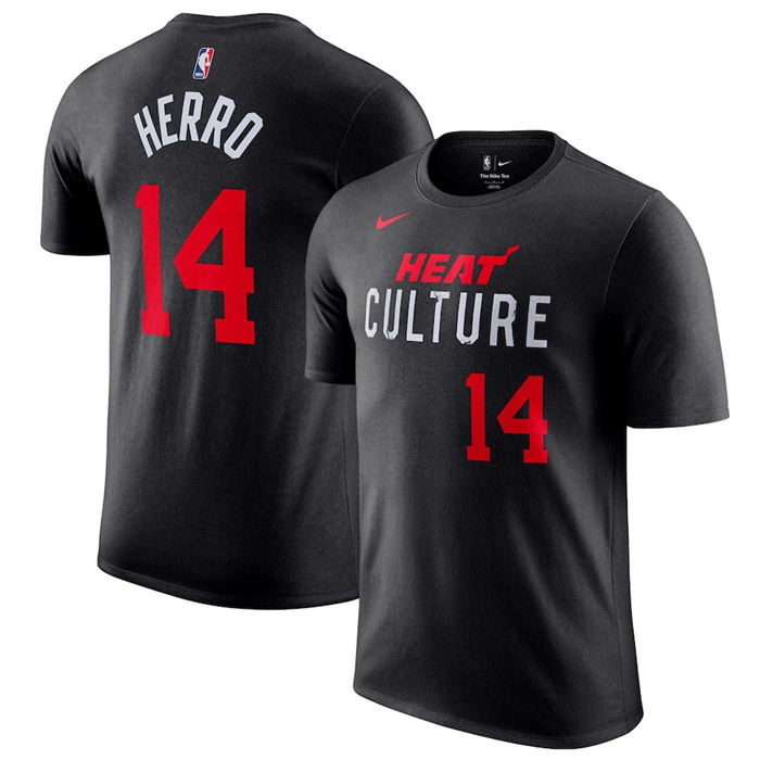 Men's Miami Heat #14 Tyler Herro Black 2024 City Edition Name & Number T-Shirt