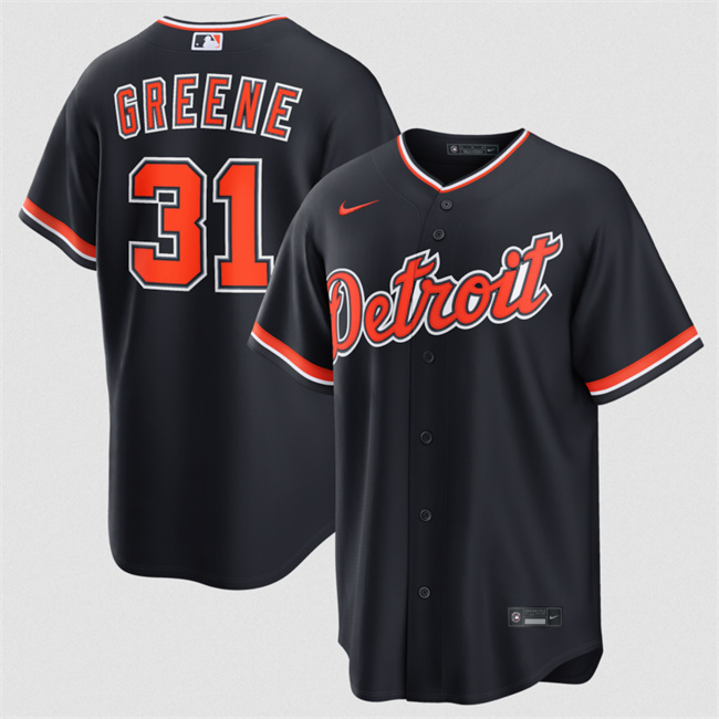 Men's Detroit Tigers #31 Riley Greene Navy Alternate Stitched Baseball Jersey