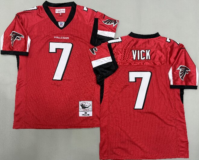 Men's Atlanta Falcons #7 Michael Vick Red Mitchell&Ness Throwback Football Jersey