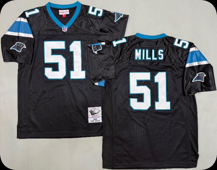 Men's Carolina Panthers #51 Sam Mills Black 1996 Mitchell & Ness Throwback Football Jersey