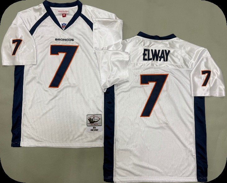 Men's Mitchell&Ness Denver Broncos #7 John Elway Throwback Jersey White