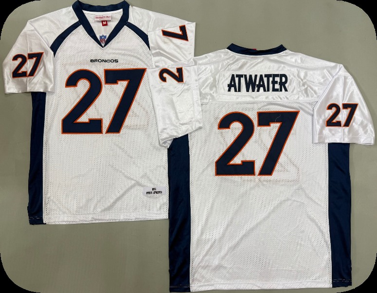 Men's Denver Broncos #27 Steve Atwater 1998 White Throwback Jersey