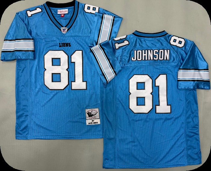 Men's Detroit Lions Retired Player #81 Calvin Johnson  Mitchell & Ness Blue Legacy Throwback Football Jersey