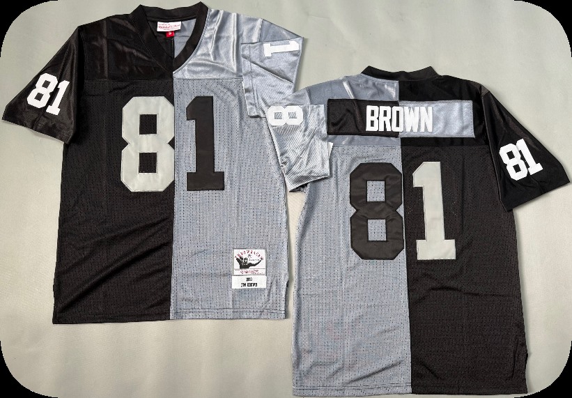 Men's Las Vegas Raiders #81 Tim Brown  Mitchell & Ness BlackSilver Split Legacy Replica Jersey