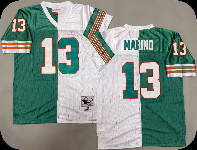Men's Miami Dolphins #13 Dan Marino Mitchell & Ness Big & Tall Split Legacy Retired Player Replica Jersey - AquaWhite