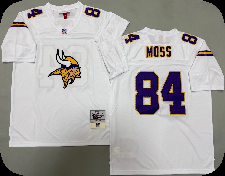 Men's Minnesota Vikings #84 Randy Moss Cream Chainstitch Legacy Jersey