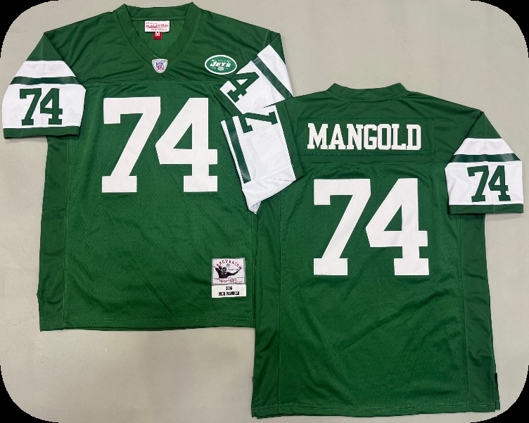 Men's New York Jets #74 Nick Mangold Green Mitchell & Ness NFL Throwback Football Jersey