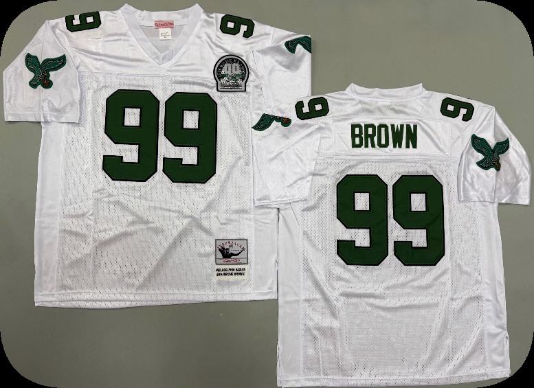 Men's Philadelphia Eagles #99 Jerome Brown Midnight White Throwback Jersey