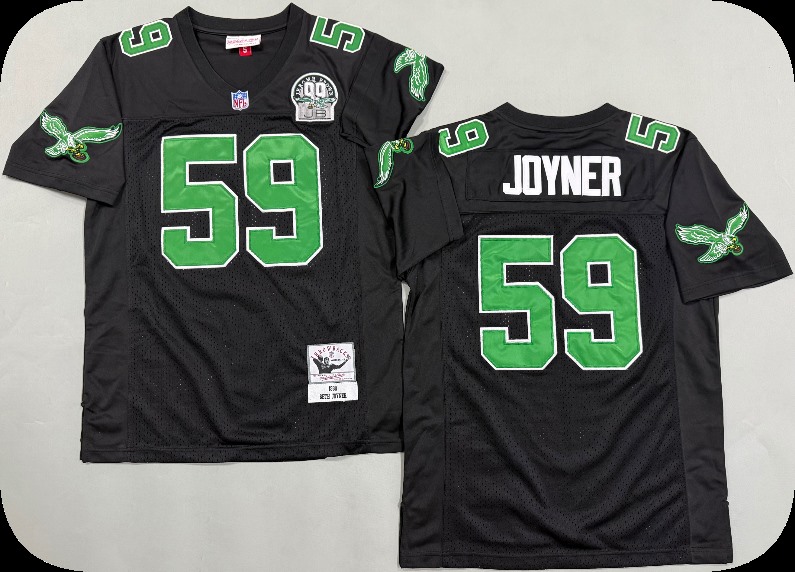 Men's Philadelphia Eagles #59 Seth Joyner 1990 Black Throwback 99 Honor Patch Jersey