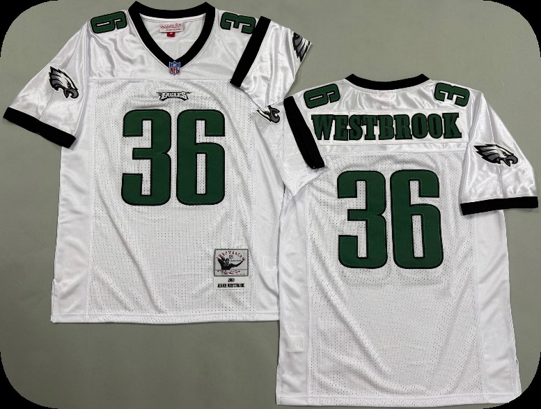 Men's Philadelphia Eagles Retired Player #36 Brian Westbrook Mitchell & Ness White 2003 Throwback Jersey