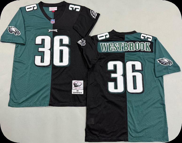 Men's Philadelphia Eagles #36 Brian Westbrook 2004 Midnight Green Black Split Two Tone Throwback Jersey